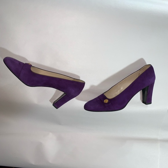 CHANEL size 37 purple suede block heel PUMPS - Picture 5 of 14